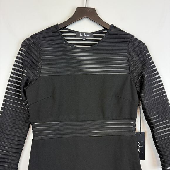 NWT Lulus Perfect Mesh Bodycon Dress 3/4 Sleeve Black - Size M - Picture 2 of 10